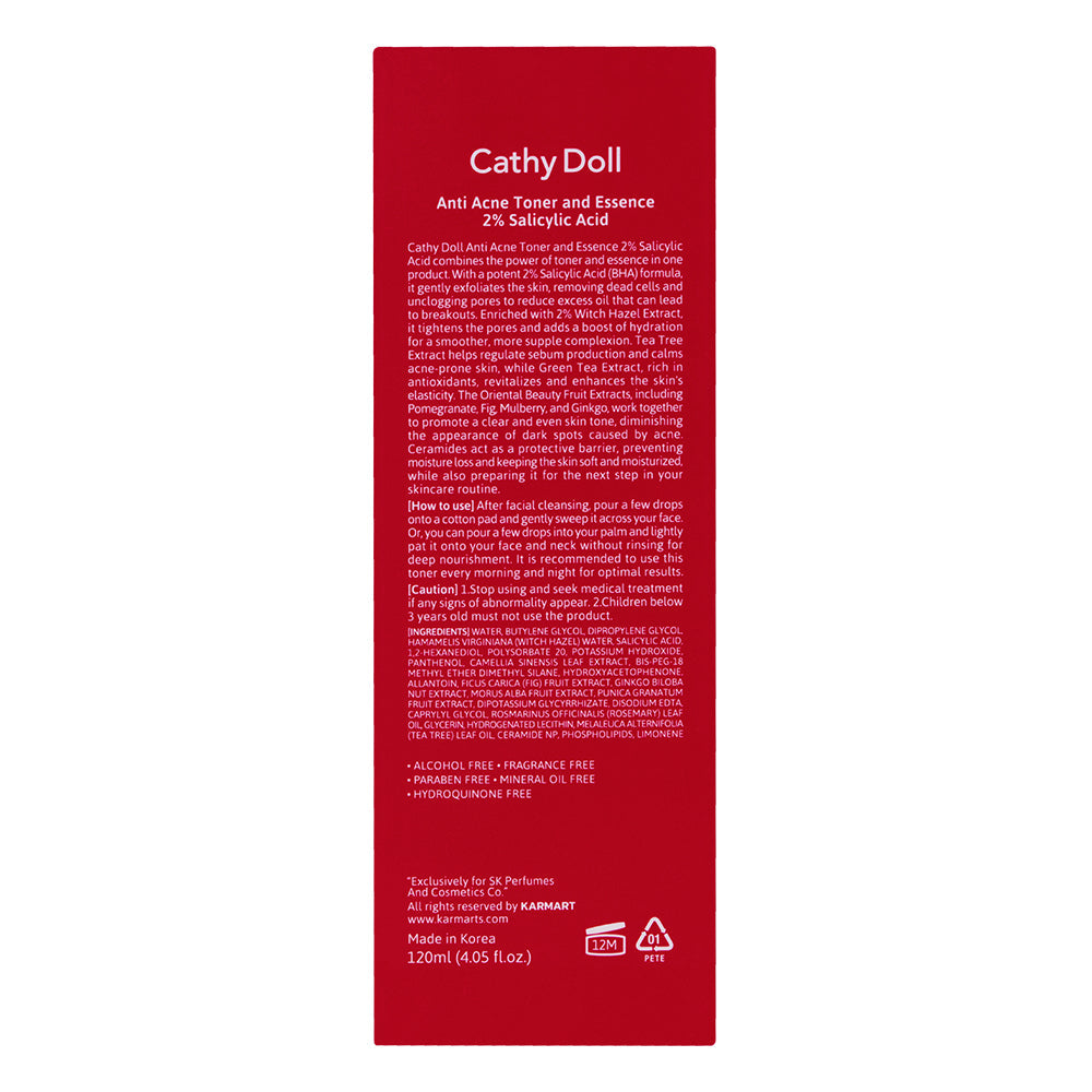 CATHY DOLL ANTI ACNE TONER AND ESSENCE 2% SALICYLIC ACID - 120 ML