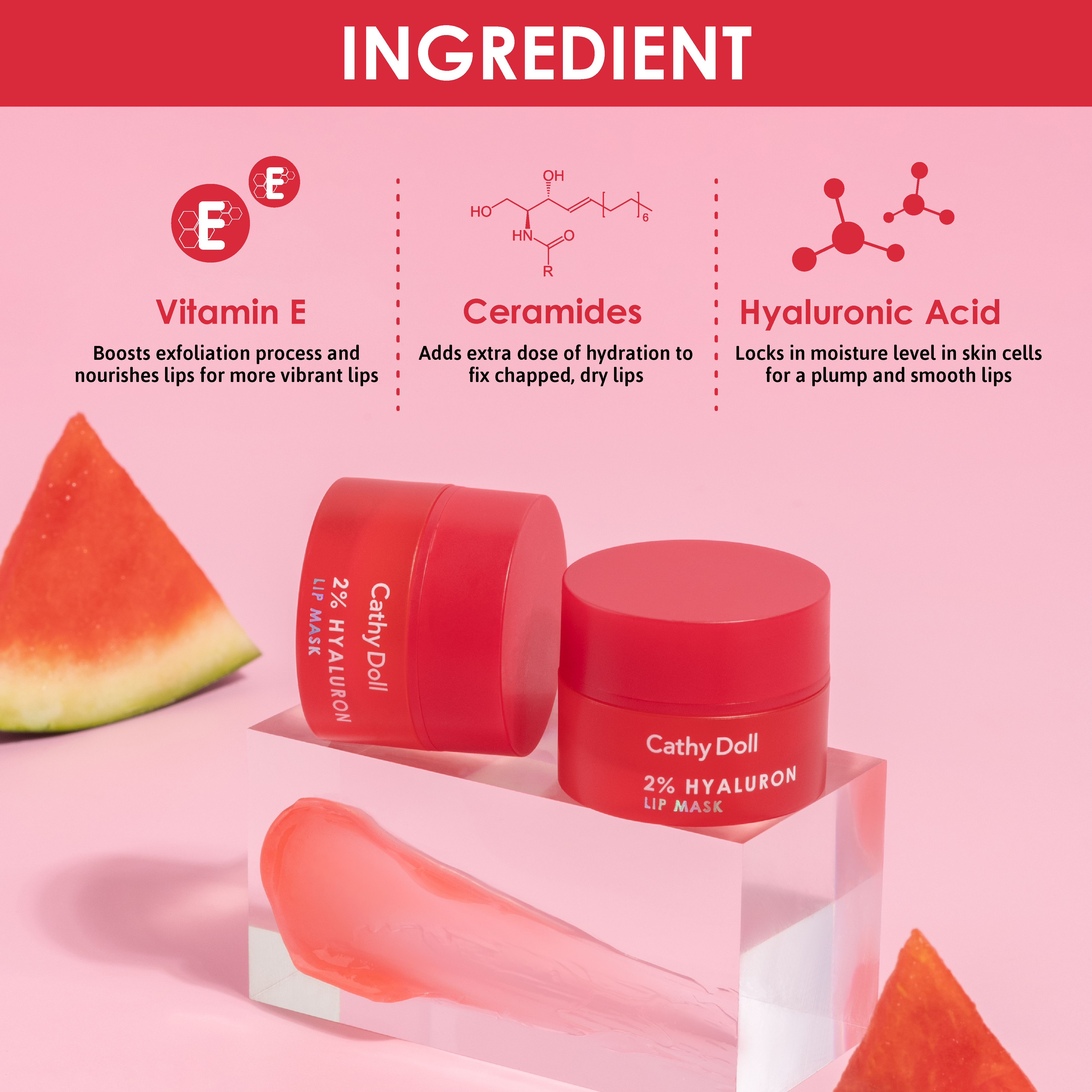 CATHY DOLL 2% HYALURON LIP MASK WATERMELON - 4.5G